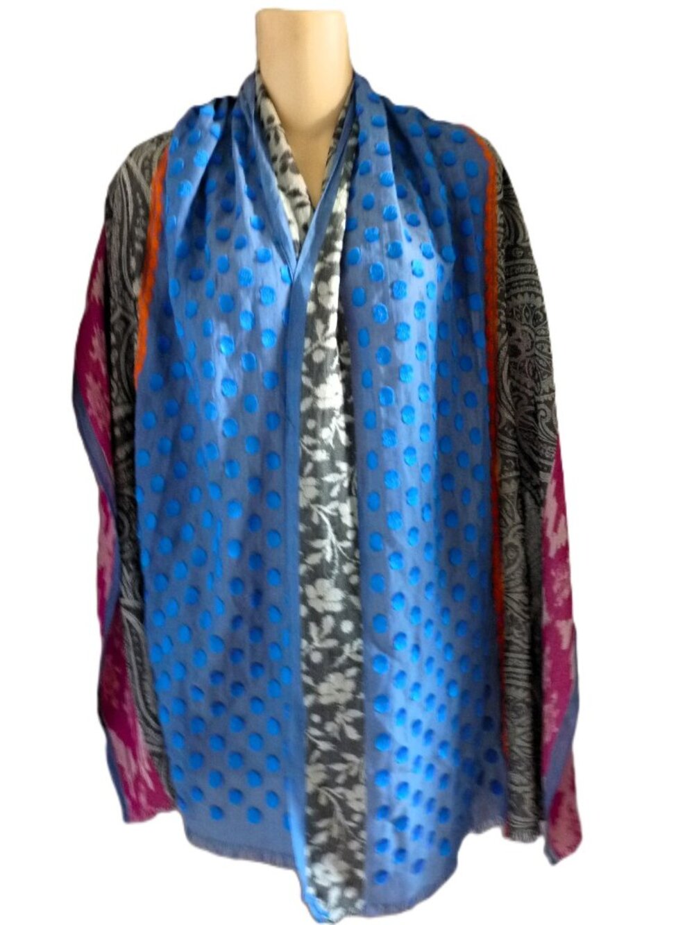 Etro Milano polka dots paisley scarf shawl 72x20"